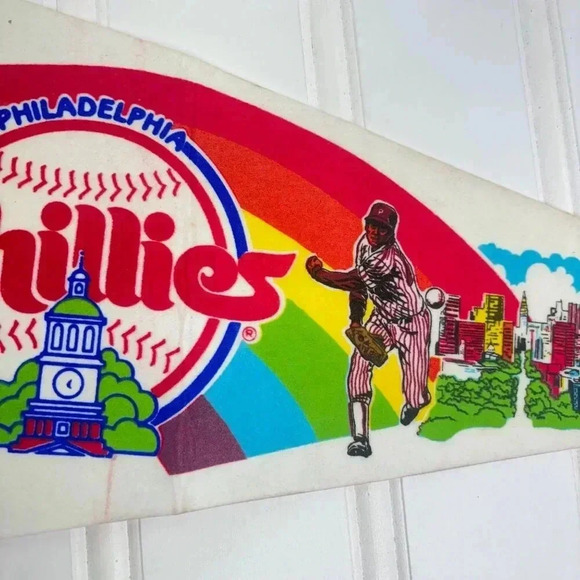 Vintage Phillies Baseball Pennant RARE Veteran's Stadium Rainbow 1970s HTF - Picture 8 of 12
